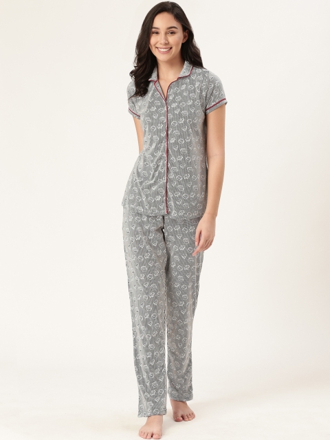

Sweet Dreams Women Black & White Printed Night Suit