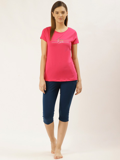 

Sweet Dreams Women Pink & Navy Blue Night suit