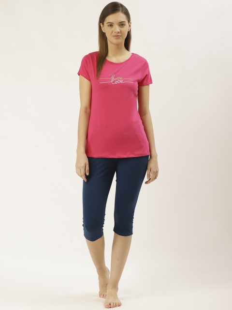 

Sweet Dreams Women Pink & Navy Blue Solid Night Suit