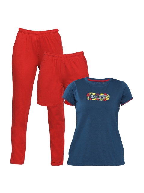 

Sweet Dreams Women Navy Blue & Red Printed Detailed Night suit