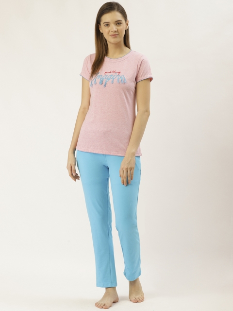 

Sweet Dreams Women Pink & Blue Solid Night suit
