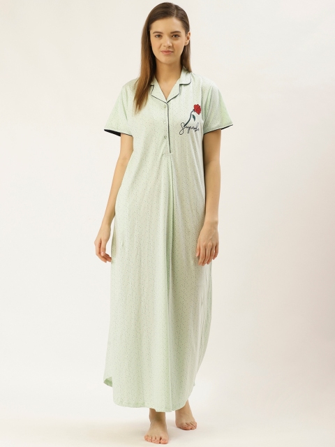 

Sweet Dreams Green & Navy Blue Printed Nightdress