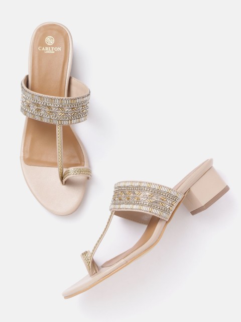 

Carlton London Women Beige & Gold-Toned Embellished Heels