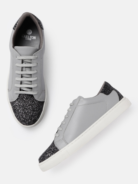 

Carlton London Women Grey & Black Shimmer Sneakers