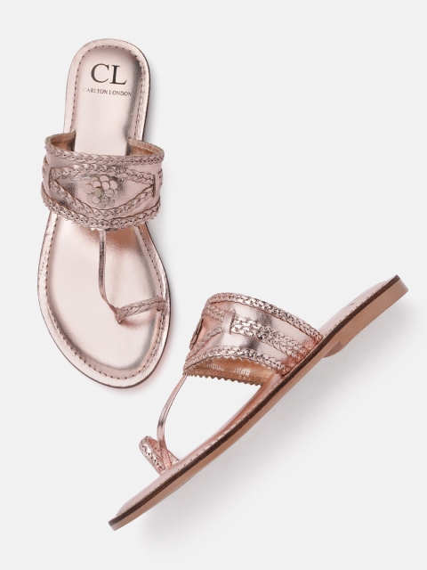 

Carlton London Women Rose Gold-Toned Leather Braided One Toe Flats