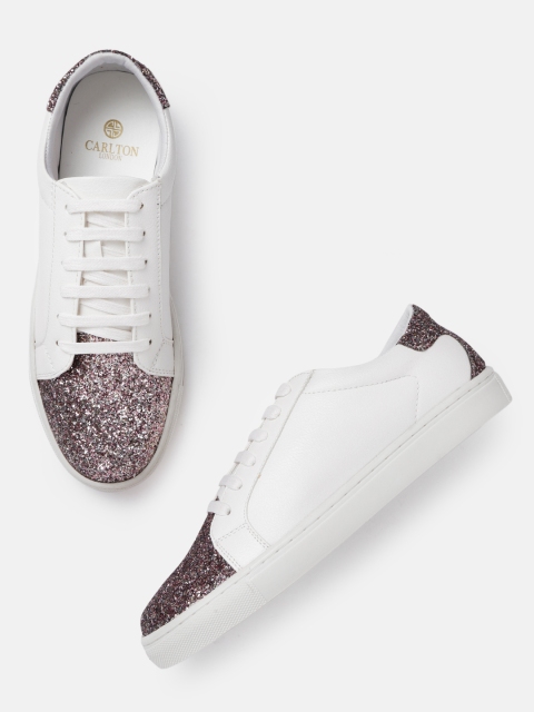 

Carlton London Women White & Rose-Gold-Toned Shimmer Sneakers