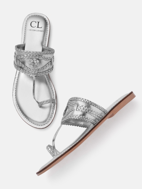 

Carlton London Women Silver-Toned Woven Design Leather One Toe Flats