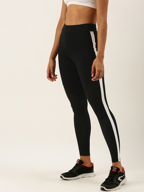 

FOREVER 21 Women Black Solid Sports Tights with Side Stripes