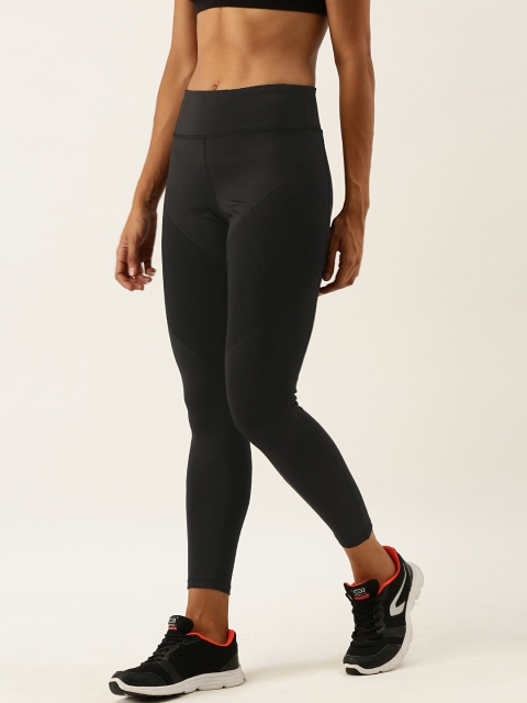 

FOREVER 21 Women Black Solid Sports Tights with Flocked Stripes