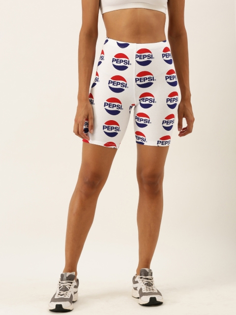 

FOREVER 21 Women White & Blue Printed Regular Fit Cycling Shorts