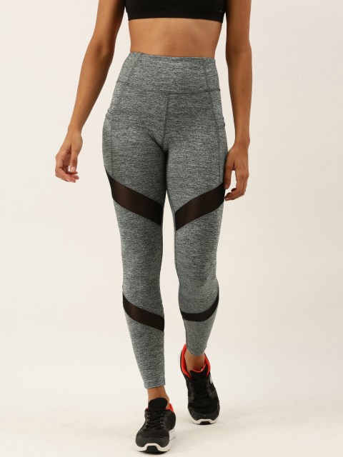 

FOREVER 21 Women Charcoal Grey Solid Sports Tights with Mesh Detail