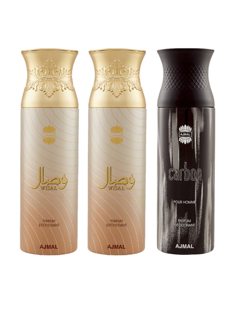 

Ajmal Unisex Set Of 3 Deodorants 200ml each, Gold