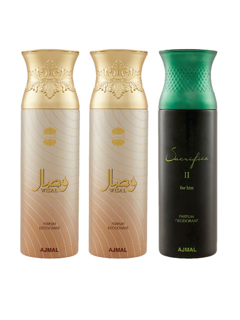 

Ajmal Unisex Set Of 3 Deodorants 200ml each, Gold