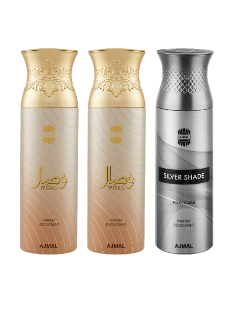 

Ajmal Unisex Set Of 3 Deodorants 200ml each, Gold