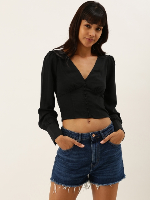 

FOREVER 21 Women Black Solid Crop Top