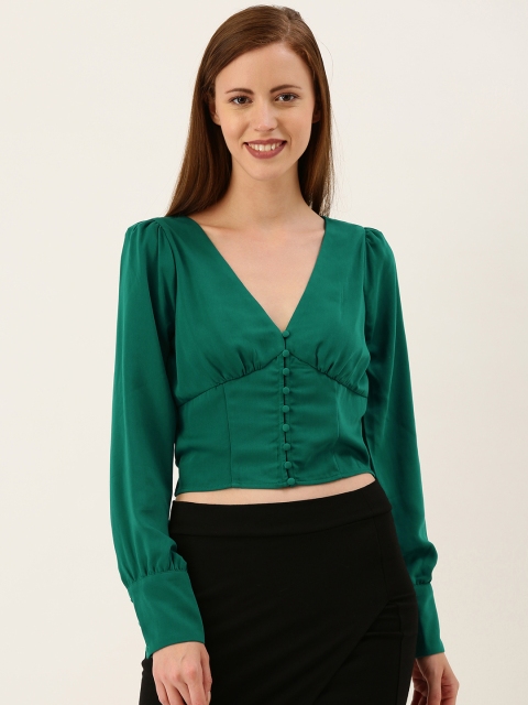 

FOREVER 21 Green Shirt Style Crop Top