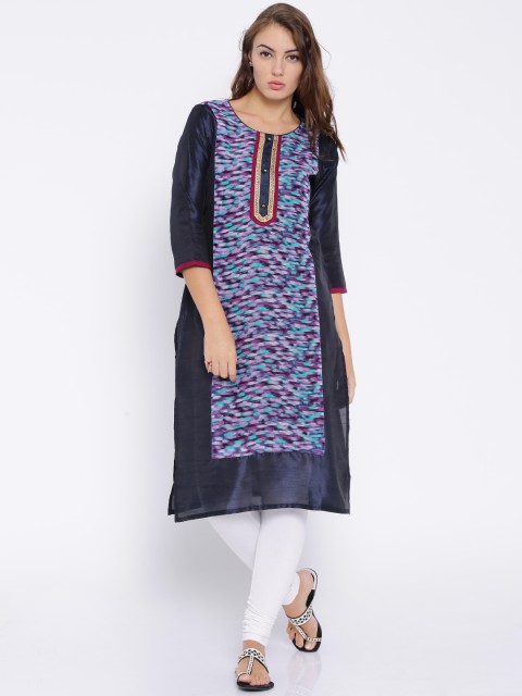 

Anouk Navy Printed Kurta, Navy blue