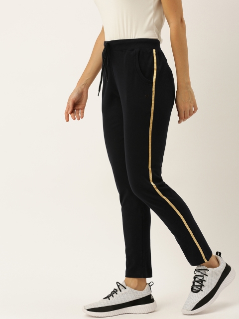 

Sports52 wear Women Black Slim Fit Solid Track Pants with Side Taping