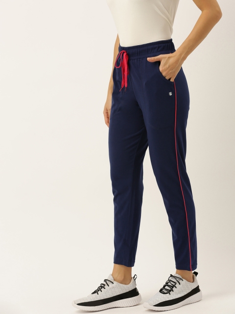 

Sports52 wear Women Navy Blue Solid Slim Fit Training Track Pants with Side Stripe