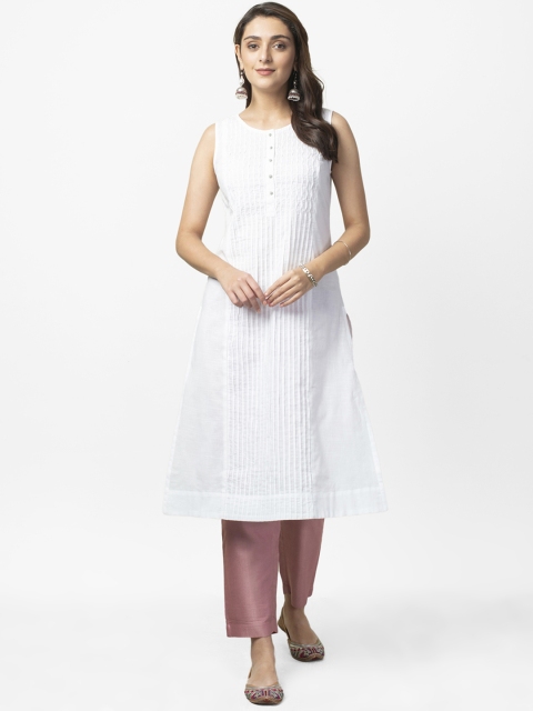 

Fabindia Women White Slim Fit Solid A-Line Kurta