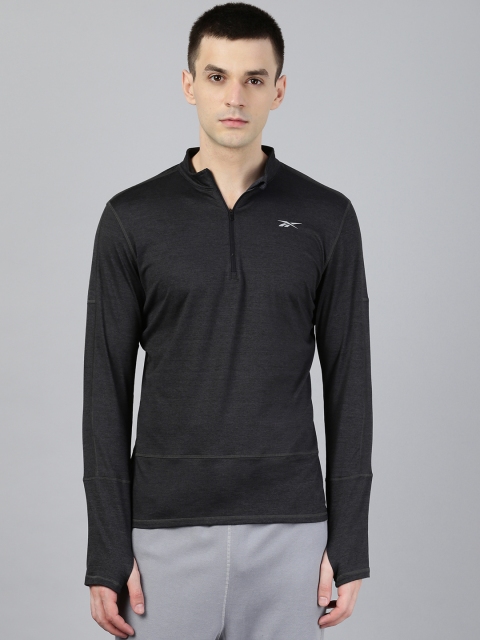 

Reebok Men Black Solid Slim Fit Running Essentials Quarter Zip Sweatshirt