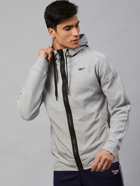 

Reebok Men Grey Melange Knit-Woven Hooded Sweatshirt