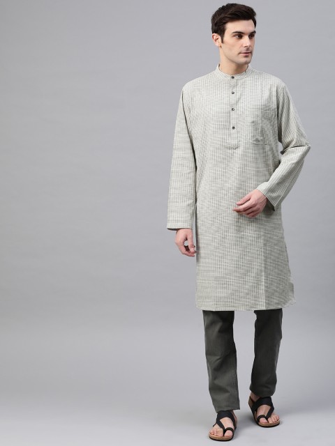 

Fabindia Men Grey Striped Comfort Fit Straight Kurta