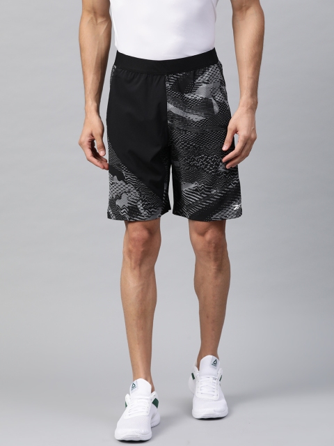 

Reebok Men Black & Grey Classic Fit Printed TS Speed AOP 6MO Training Shorts