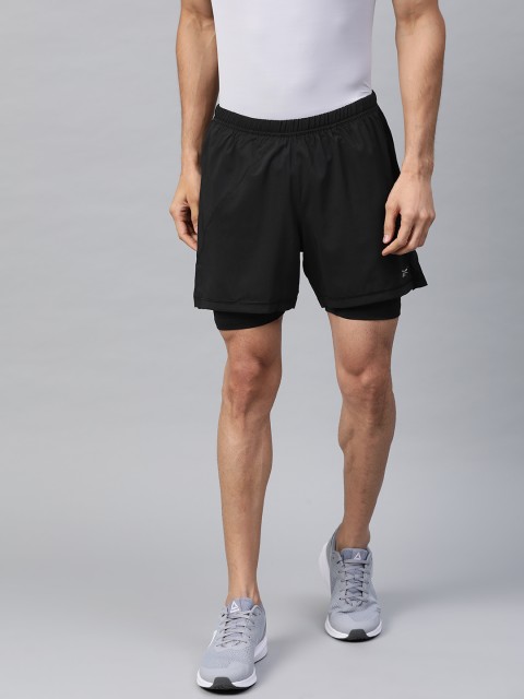 

Reebok Men Black Solid Layered Essentials Two-in-One Running Shorts
