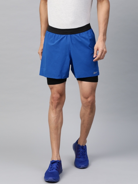 

Reebok Men Blue Layered Solid Slim Fit One Series Epic Two-in-One Running Shorts