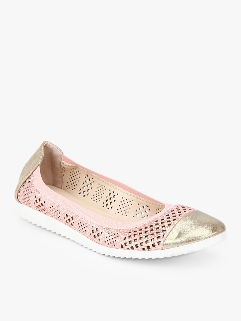 

Solovoga Women Pink & Golden Laser Cuts Ballerinas