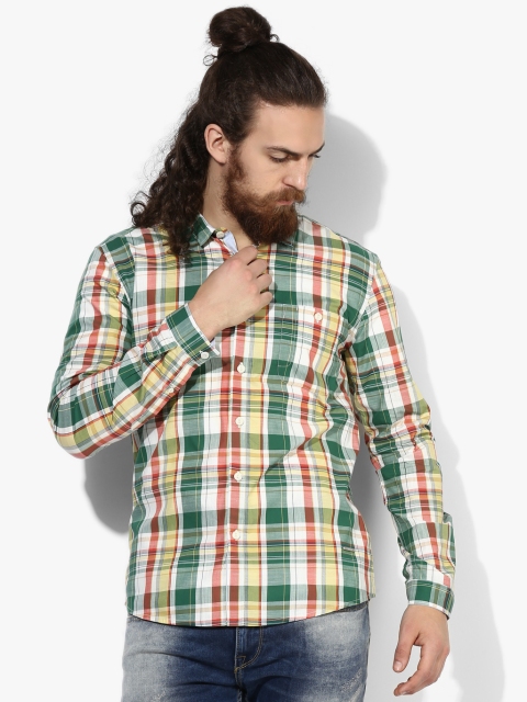 

Voi Jeans Men Green & White Slim Fit Checked Casual Shirt