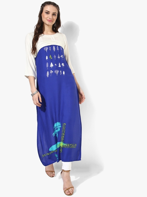 

RANGMANCH BY PANTALOONS Women Blue & White Floral Print A-Line Kurta