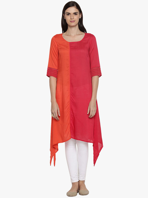 

RANGMANCH BY PANTALOONS Women Red & Orange Colourblocked A-Line Kurta