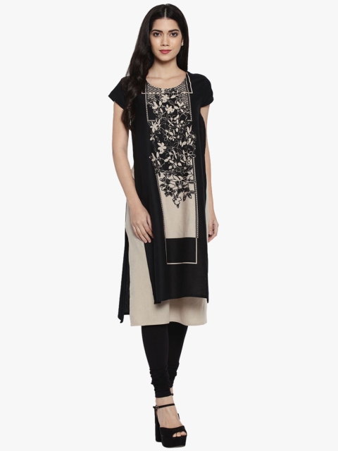 

RANGMANCH BY PANTALOONS Women Black & Beige Printed Layered Straight Kurta