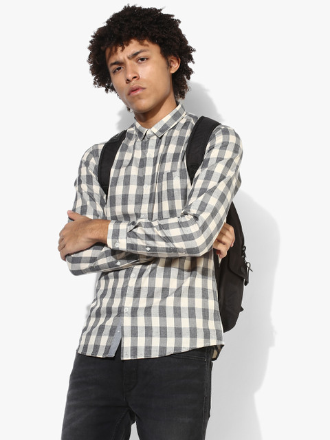 

Voi Jeans Men Beige & Grey Checked Slim Fit Casual Shirt