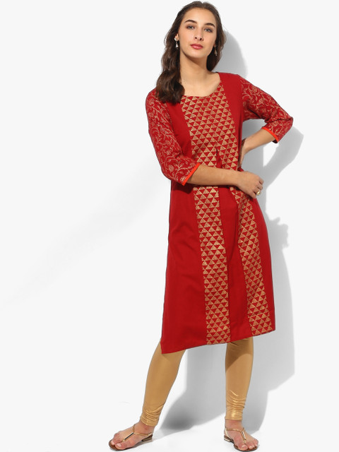 

RANGMANCH BY PANTALOONS Women Red & Golden Printed A-Line Kurta