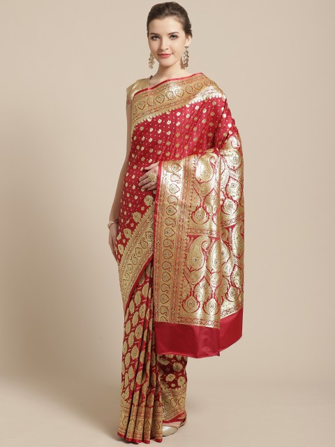 

BANARASI SILK WORKS Red & Golden Woven Design Banarasi Saree