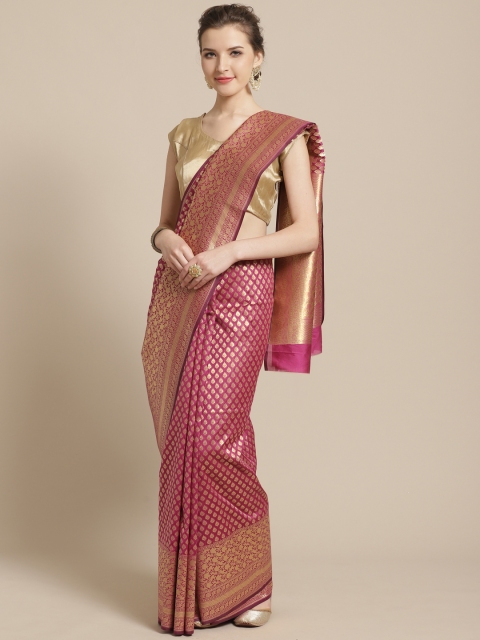 

BANARASI SILK WORKS Pink & Golden Zari Woven Design Banarasi Saree