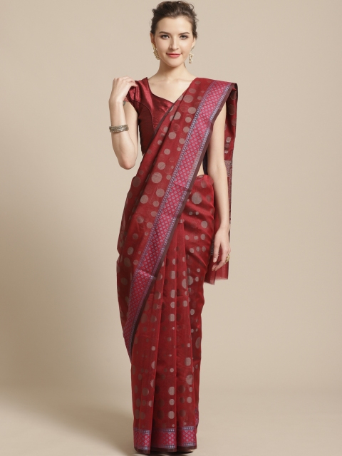 

BANARASI SILK WORKS Maroon & Grey Woven Design Banarasi Saree