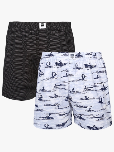 

SPYKAR Men Pack of 2 Printed Pure Cotton Boxers MBX-02AG-029, Black
