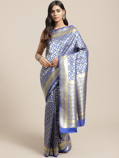 

BANARASI SILK WORKS Blue & Golden Woven Design Banarasi Saree