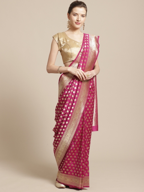 

BANARASI SILK WORKS Magenta & Golden Poly Georgette Woven Design Banarasi Saree