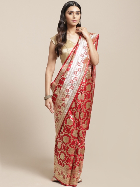

BANARASI SILK WORKS Red & Golden Pure Silk Woven Design Banarasi Saree