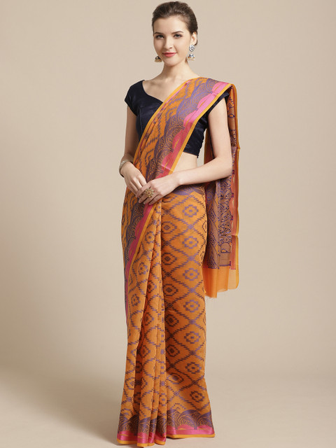

BANARASI SILK WORKS Orange & Aubergine Woven Design Banarasi Saree
