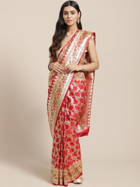 

BANARASI SILK WORKS Red & Golden Pure Silk Woven Design Banarasi Saree