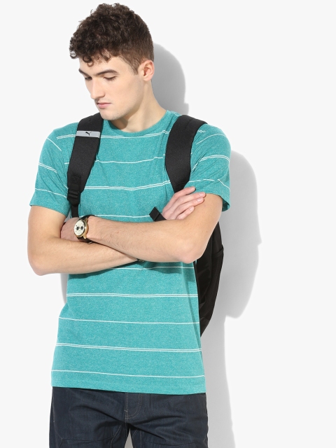 

Voi Jeans Men Sea Green & White Striped Round Neck T-Shirt