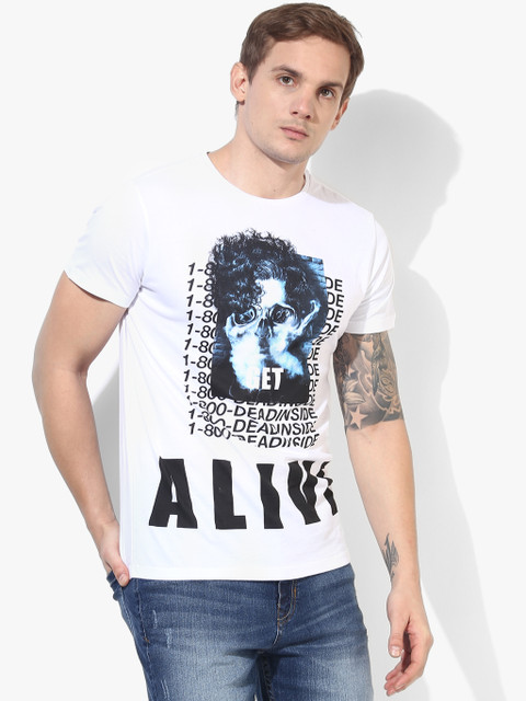 

SF JEANS by Pantaloons Men White & Navy Blue Printed Round Neck T-Shirt