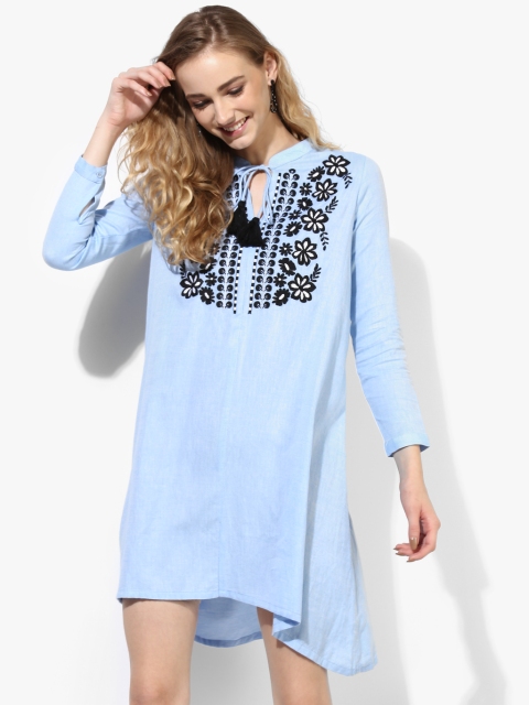

MIAMINX Women Blue Embroidered Detail A-Line Dress