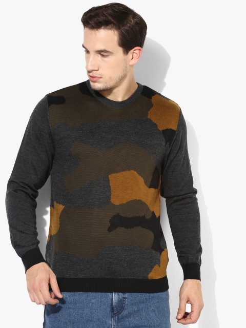 

Wills Lifestyle Men Charcoal Grey & Brown Self Design Pullover Sweater